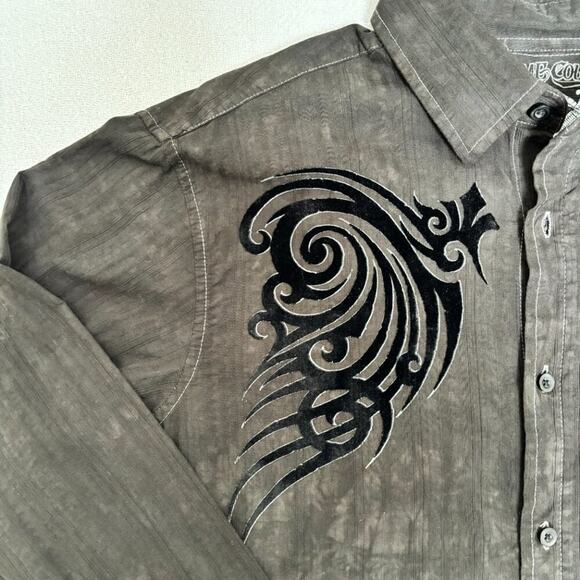 Xtreme Couture Men’s Distressed Black Button-Front Long Sleeve Biker Shirt L - Picture 5 of 8